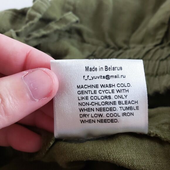 Wide Leg Cropped Linen Pants Green Tiered Drawstring Boho Beach Vacation - Picture 10 of 11